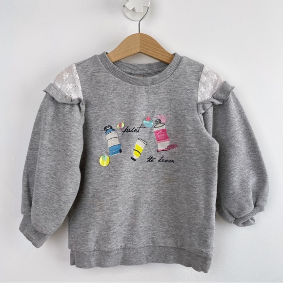 Girls Sweatshirt Size 3-4T Gray Long Sleeve Sweatshirt With Ruffle Sleeve - Picture 1 of 3